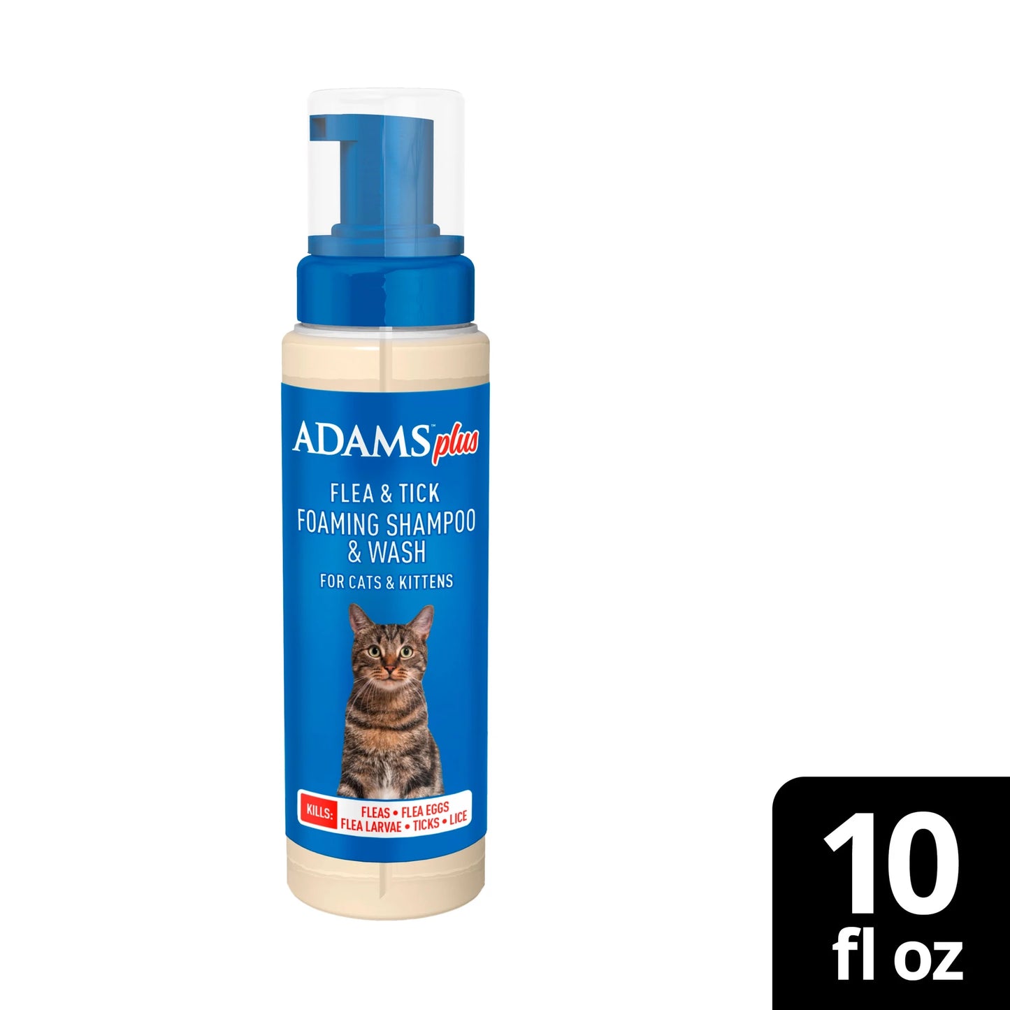 plus Flea & Tick Foaming Shampoo & Wash for Cats & Kittens over 12 Weeks, Sensitive Skin Flea Treatment for Cats & Kittens, Kills Adult Fleas, Ticks and Lice on Contact, 10 Fluid Ounces