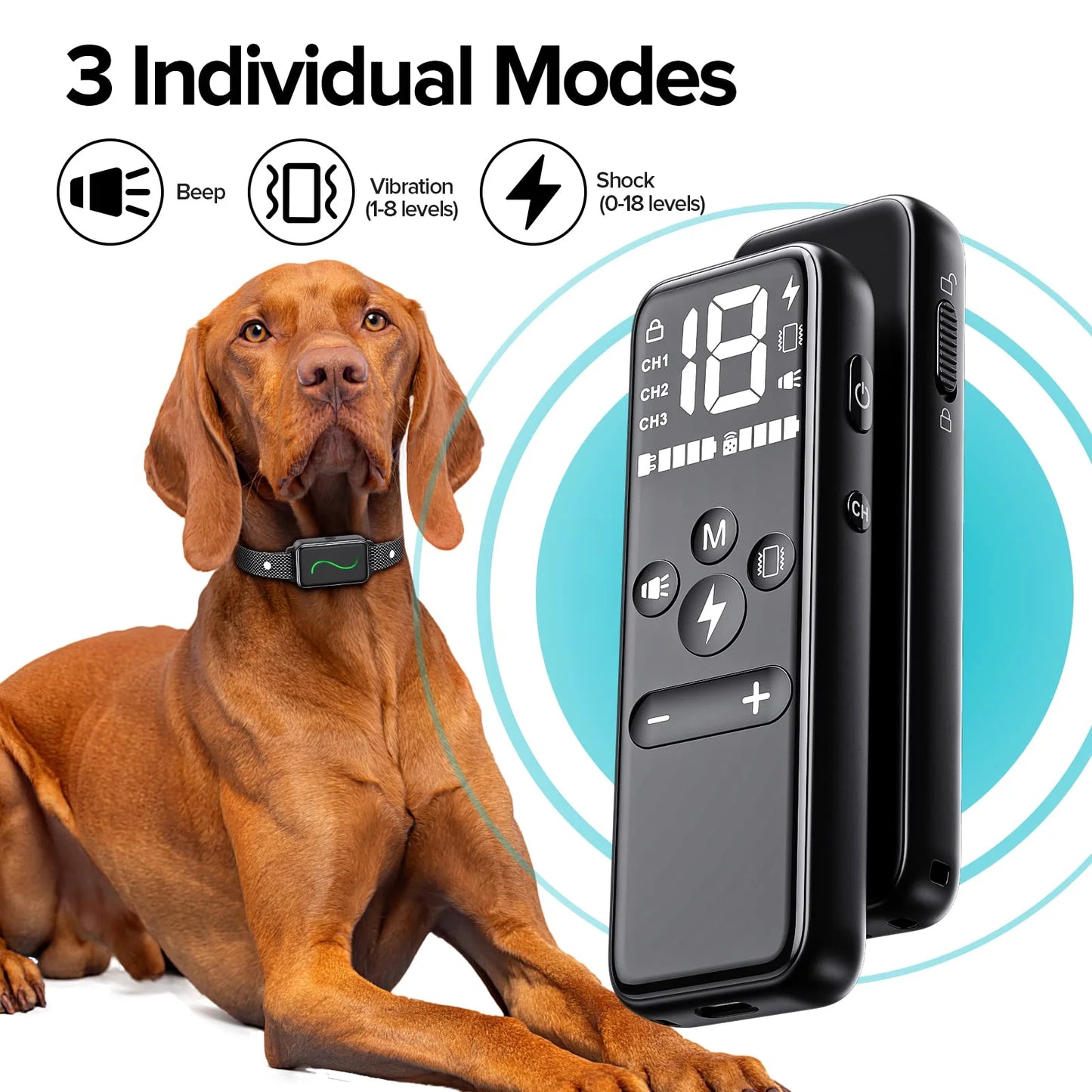 Dog Shock Collar, Dog Training Collar with Remote, IPX7 Waterproof with 3 Training Modes, Suitable for All Breeds