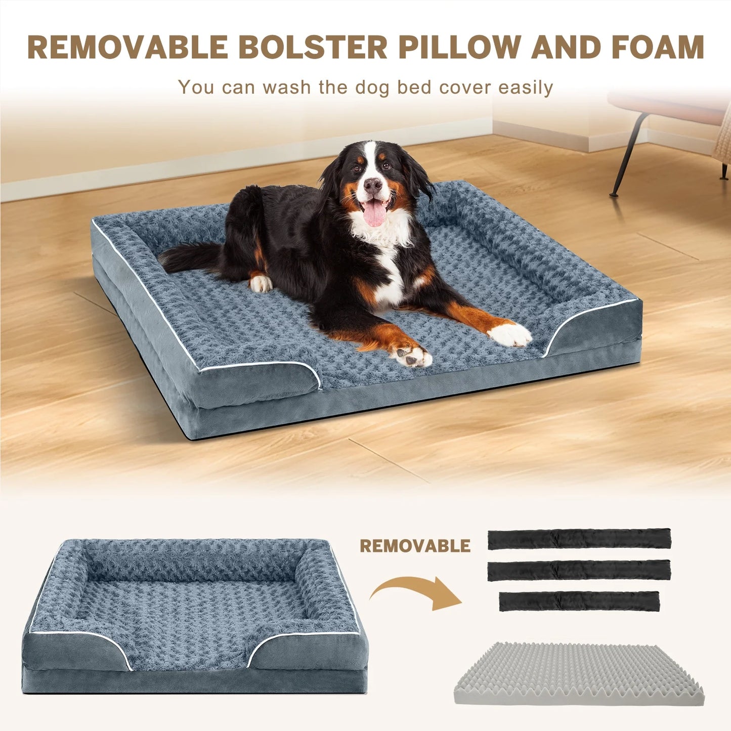 Waterproof Orthopedic Bolster Dog Sofa Bed, 42" x 31", Dark Gray
