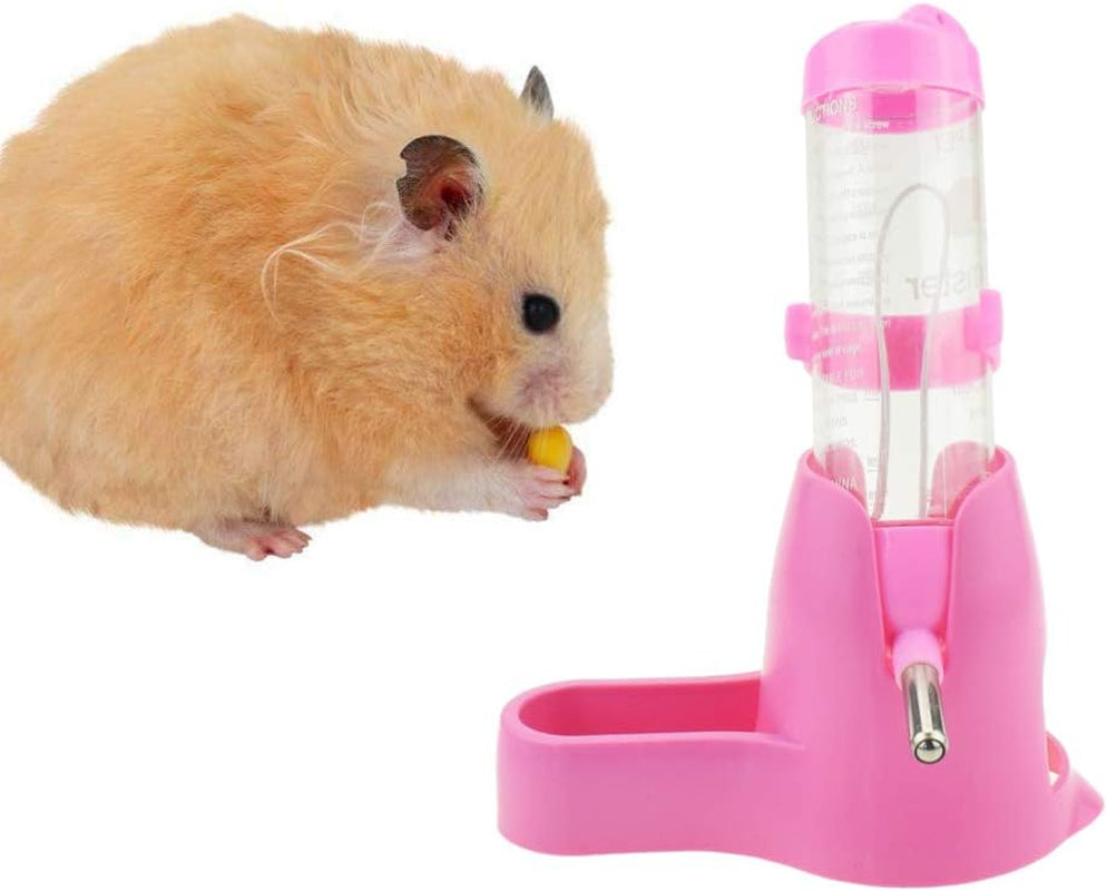 Hamster Water Bottle, Pet Dispenser for Cage with Base Hut Small Pet Nest Hamster Water Bottle Holder(Pink)