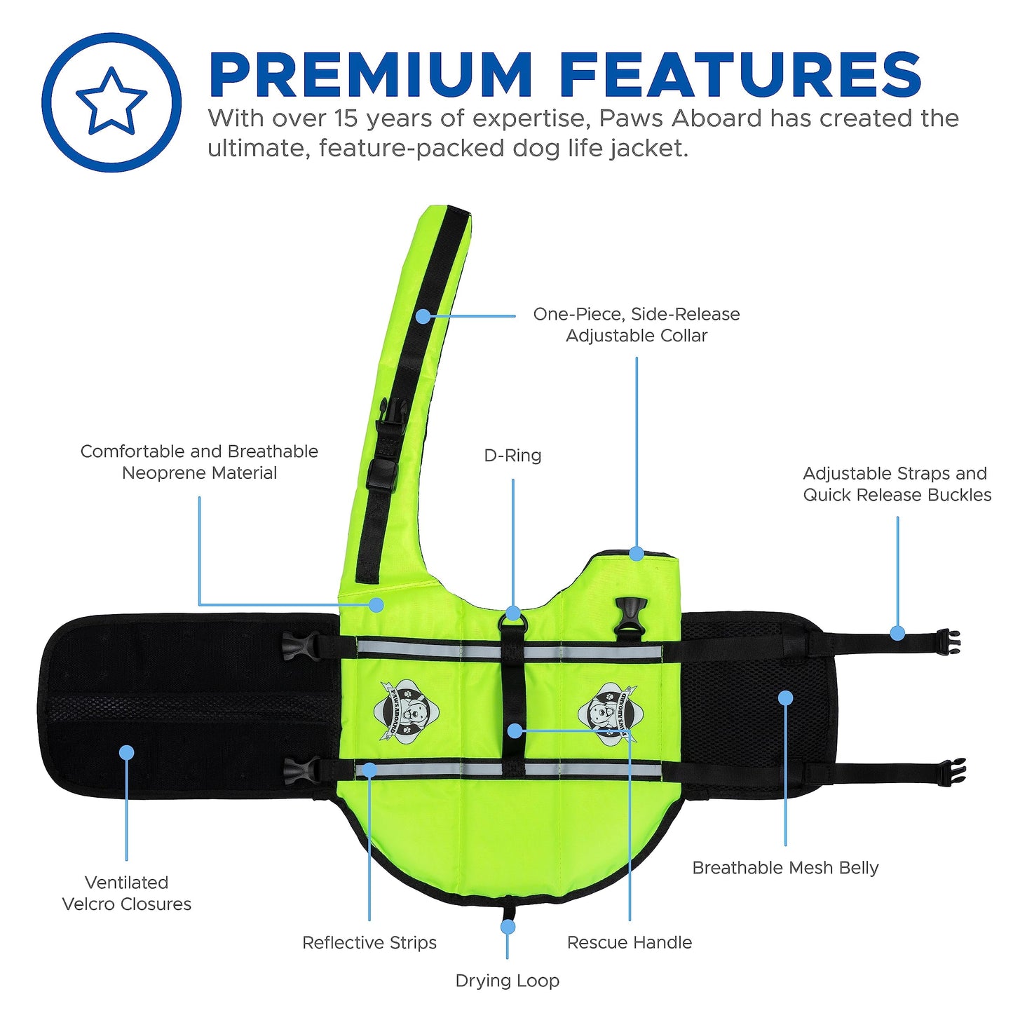 1400 Dog Life Jacket, Neon Yellow - Medium