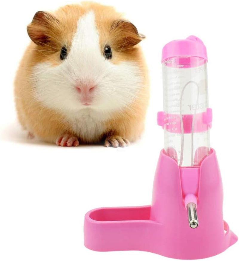 Hamster Water Bottle, Pet Dispenser for Cage with Base Hut Small Pet Nest Hamster Water Bottle Holder(Pink)