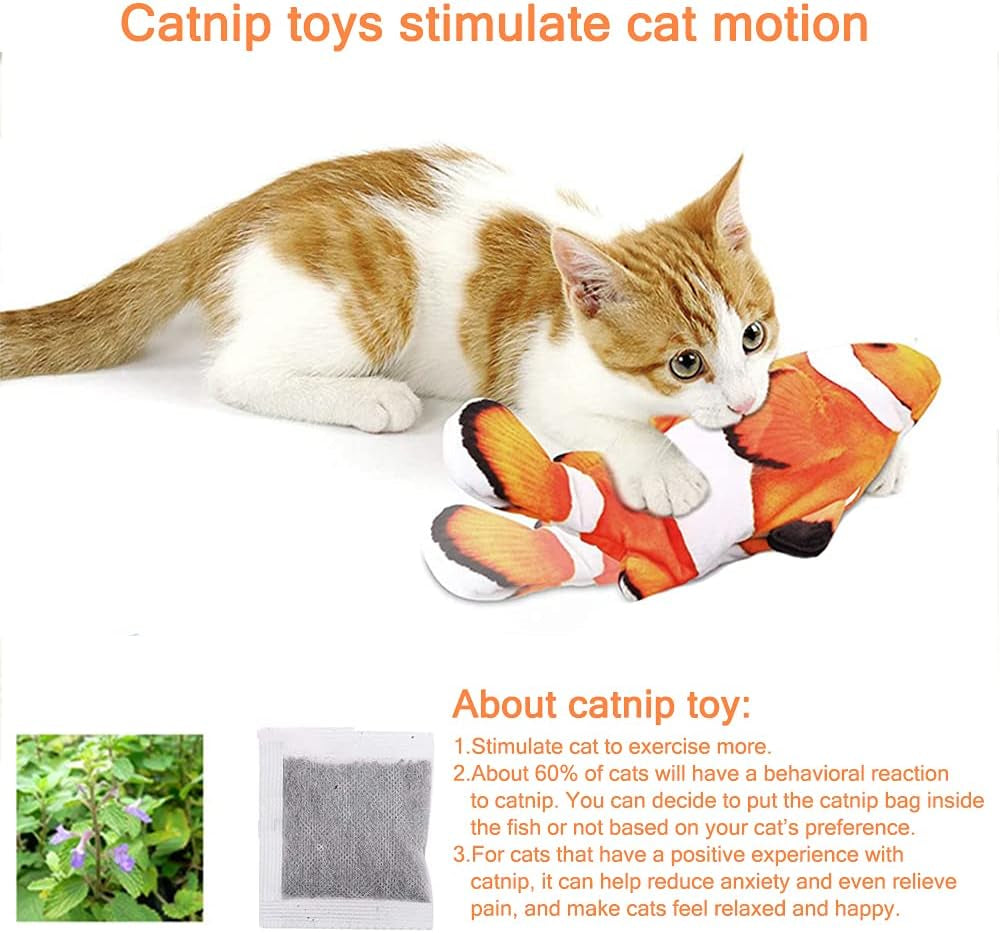 Cat Toy Flopping Fish - Interactive Cat Toy for Indoor Bored Cats, Automatic Moving Floppy Fish Dog Toy, 11" Realistic Electric Kitten Kicker Exercise Stuff with Catnip Silvervine