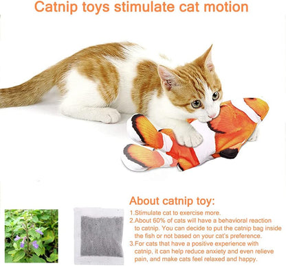 Cat Toy Flopping Fish - Interactive Cat Toy for Indoor Bored Cats, Automatic Moving Floppy Fish Dog Toy, 11" Realistic Electric Kitten Kicker Exercise Stuff with Catnip Silvervine