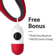 16 ft Retractable Dog Leash with Bag Dispenser (M, Red)