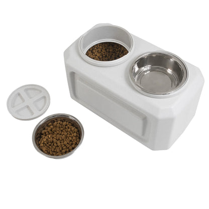 Vittles Vault 2-In-1 Elevated Stainless Steel Dog Bowls with 50 Lb Dry Food Storage, White