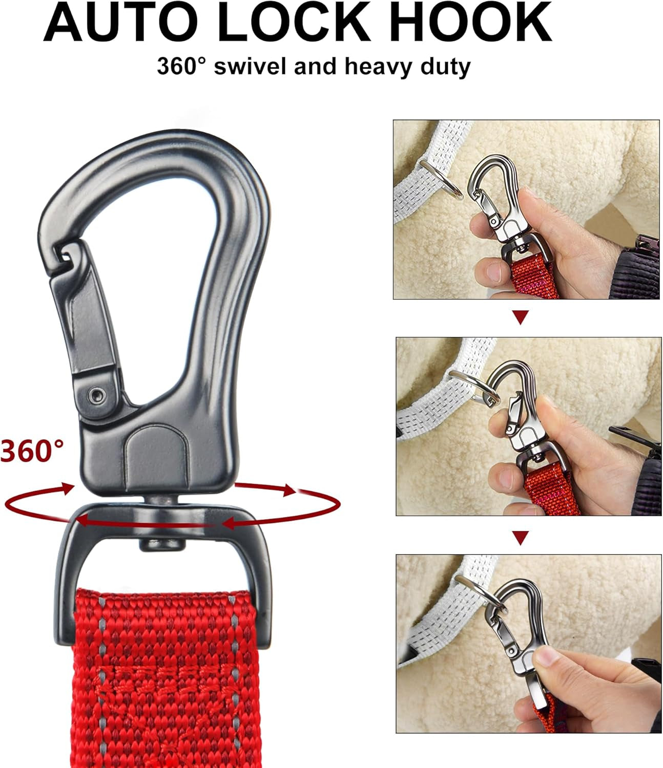 4FT Heavy-Duty Reflective Dog Leash, Double Handle, Red