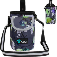 Dog Treat Pouch, Large Pet Training Treat Pouch with Pocket, Dog Trainer Essentials Supply Holder with Poop Bag Dispenser, Training Bag for Kibbles Toys, 3 Ways to Wear (Floral Grey)