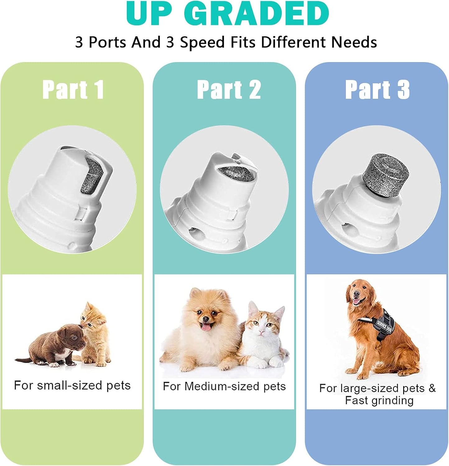 Quiet 3-Speed Rechargeable Pet Nail Grinder with LED Lights