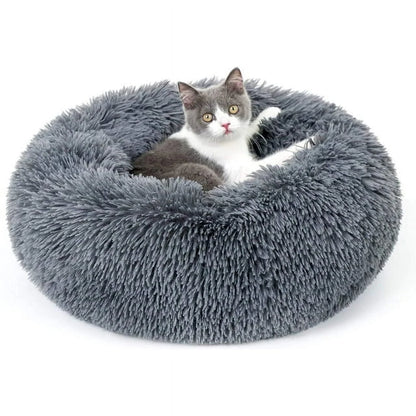 Cat Bed for Indoor Cats, Fluffy round Self Warming Calming Soft Plush Donut Cuddler Cushion Pet Bed for Small Dogs Kittens, 20 Inches