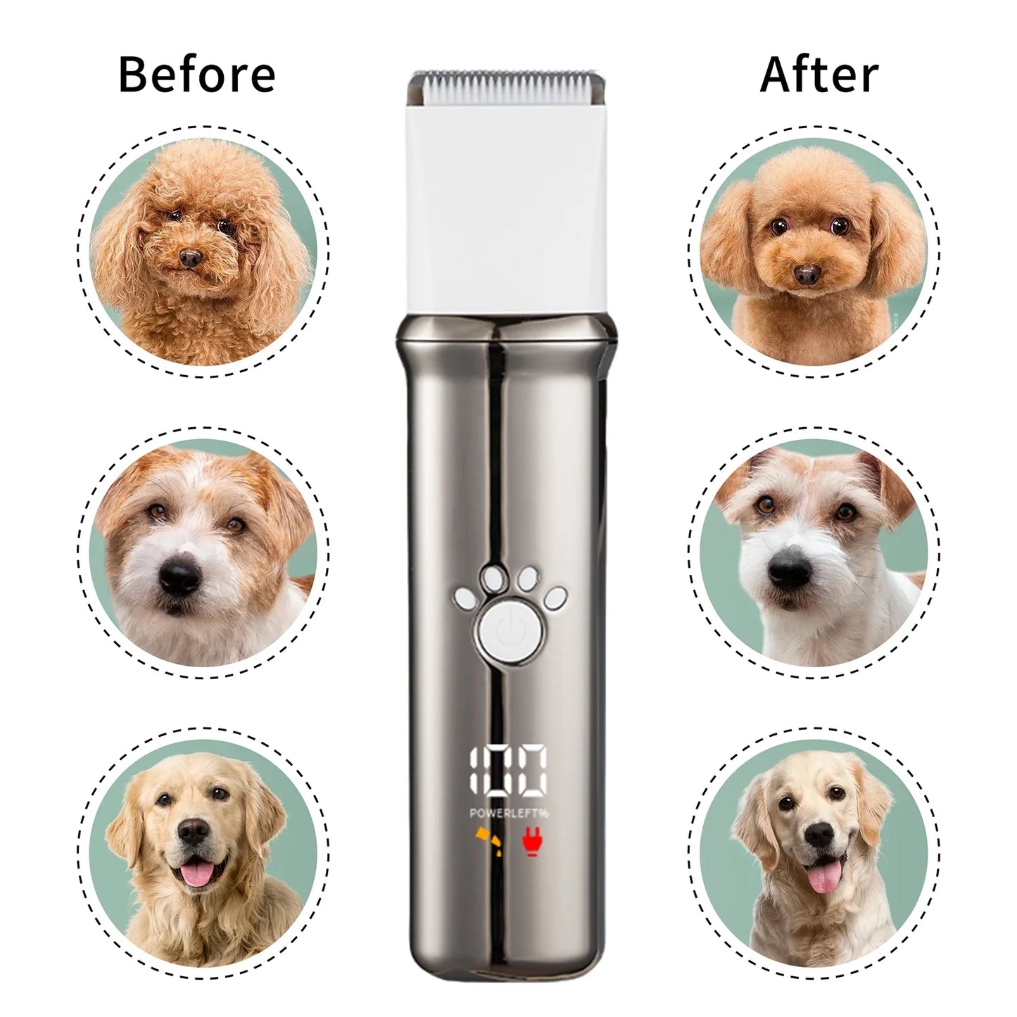 4-in-1 Low-Noise Cordless Dog Grooming Clippers Kit