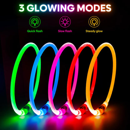 Rechargeable Waterproof LED Dog Collar for Night Visibility (Pink)