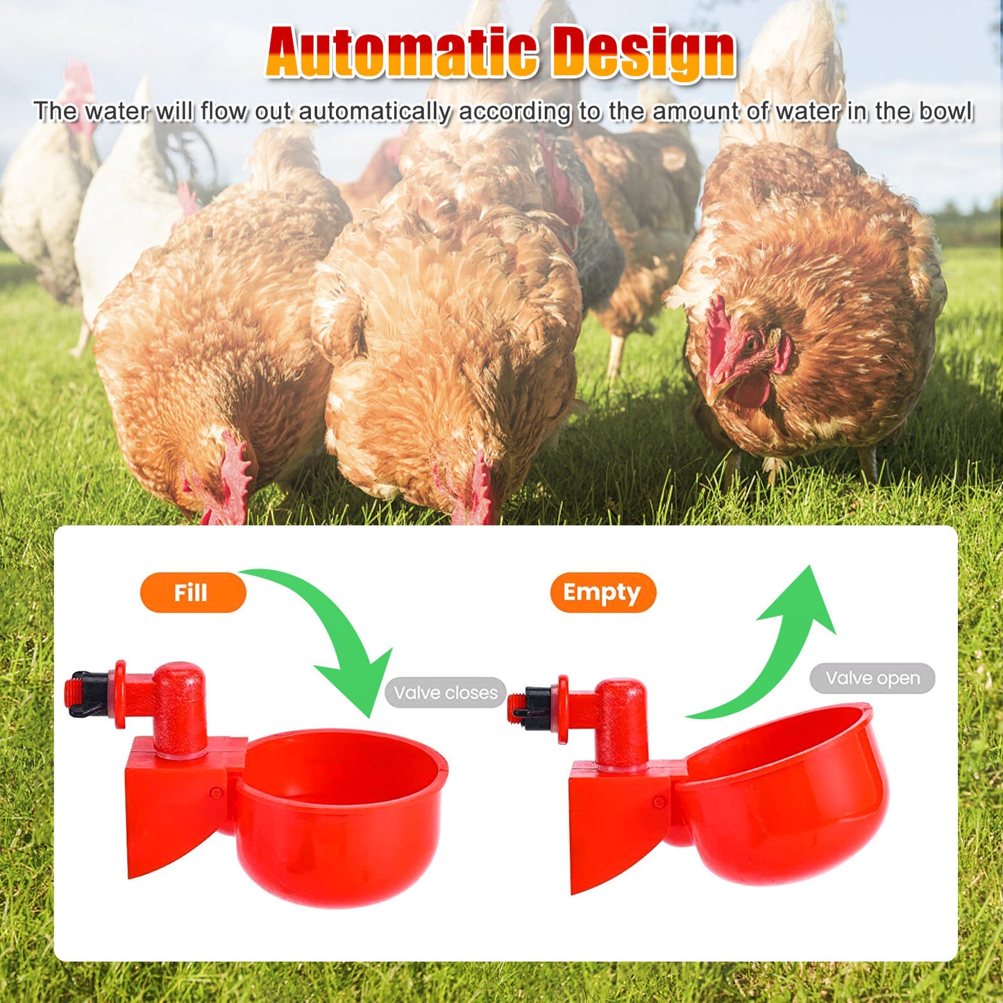 12X Chicken Automatic Watering Cups, Drinker Waterer, for Duck Quail Hen Poultry