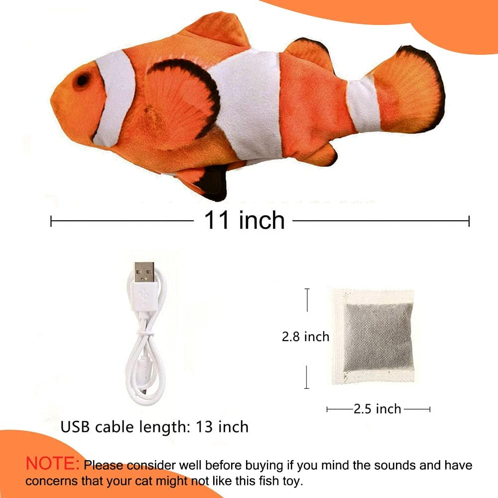 Cat Toy Flopping Fish - Interactive Cat Toy for Indoor Bored Cats, Automatic Moving Floppy Fish Dog Toy, 11" Realistic Electric Kitten Kicker Exercise Stuff with Catnip Silvervine