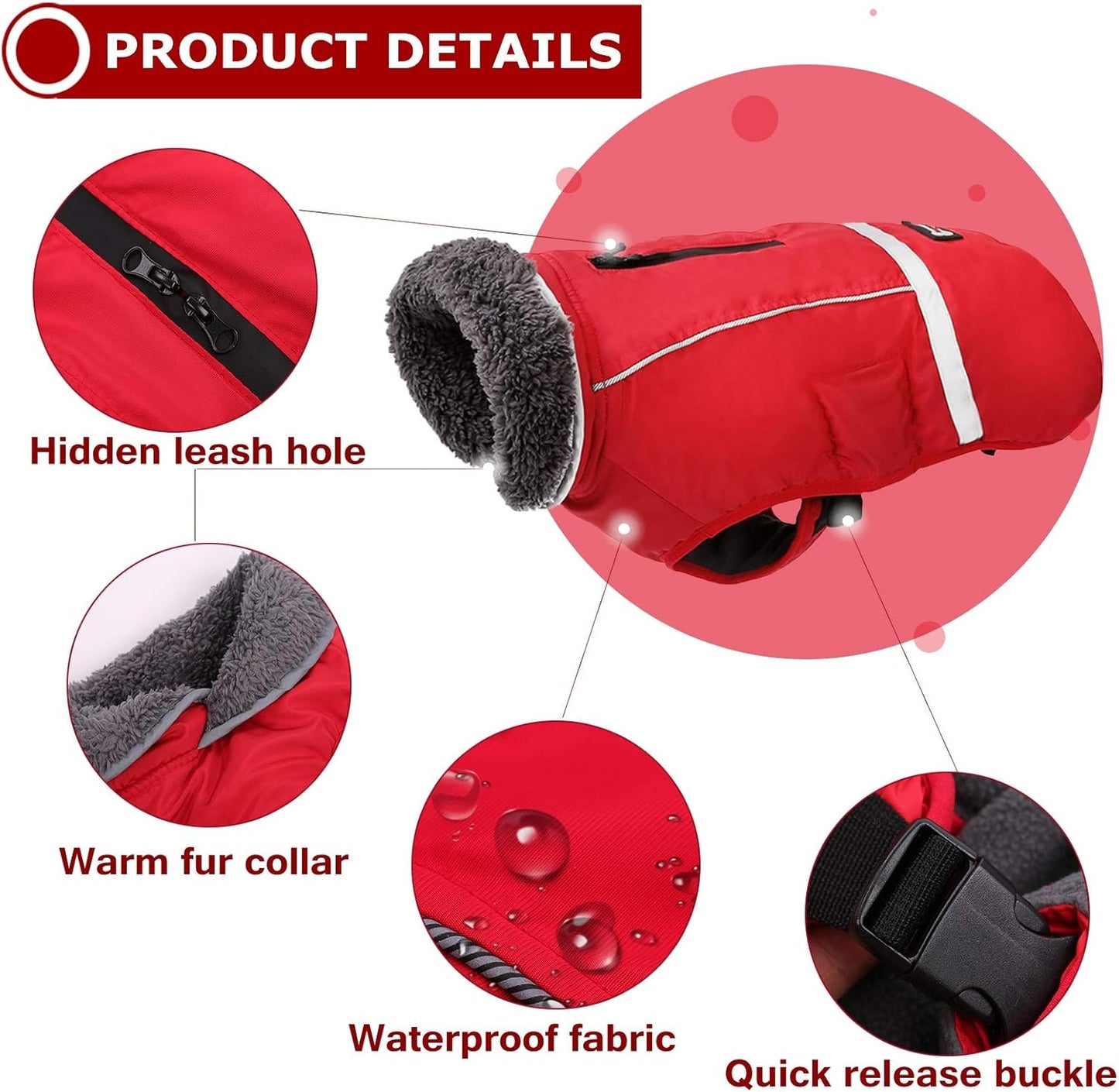 Warm Dog Coat Reflective Dog Jacket, Waterproof Dog Winter Coat Turtleneck Dog Clothes for Cold Weather, Thick Fleece Dog Snowsuit Christmas Dog Vest Pet Apparel for Small Medium Large Dogs 3XL