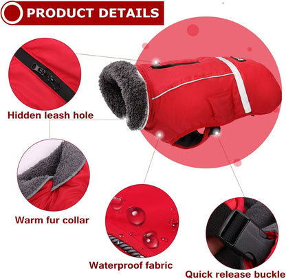 Warm Dog Coat Reflective Dog Jacket, Waterproof Dog Winter Coat Turtleneck Dog Clothes for Cold Weather, Thick Fleece Dog Snowsuit Christmas Dog Vest Pet Apparel for Small Medium Large Dogs 3XL