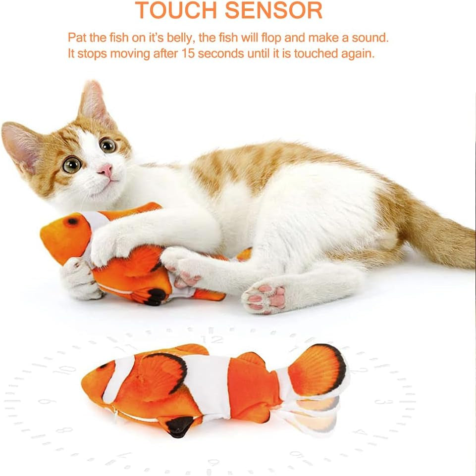 Cat Toy Flopping Fish - Interactive Cat Toy for Indoor Bored Cats, Automatic Moving Floppy Fish Dog Toy, 11" Realistic Electric Kitten Kicker Exercise Stuff with Catnip Silvervine
