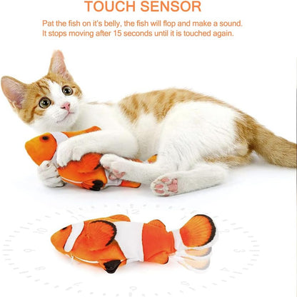 Cat Toy Flopping Fish - Interactive Cat Toy for Indoor Bored Cats, Automatic Moving Floppy Fish Dog Toy, 11" Realistic Electric Kitten Kicker Exercise Stuff with Catnip Silvervine