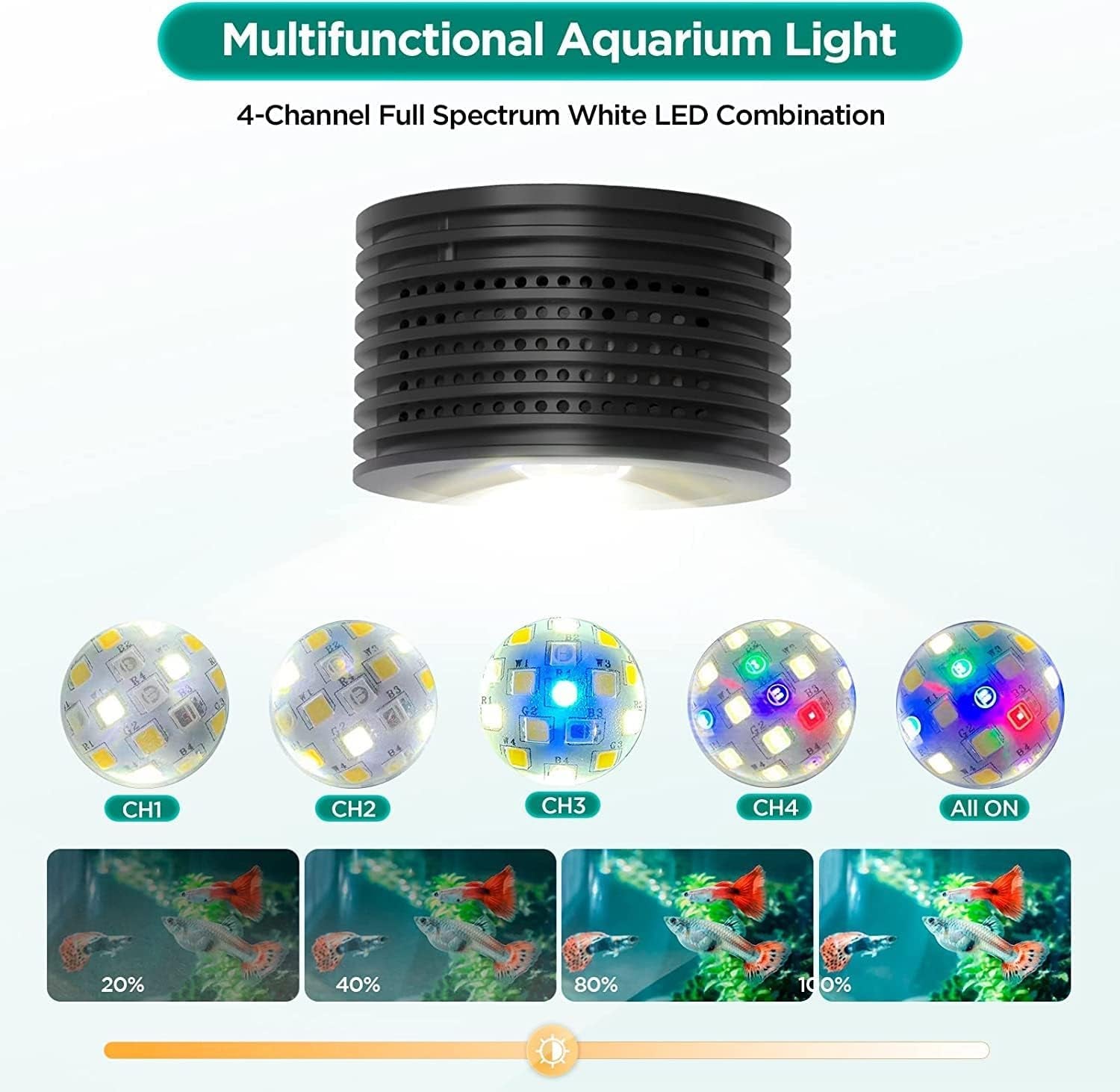 Full Spectrum Aquarium Light, 4 Channels Remote Control，Adjustable Gooseneck Freshwater Super Bright Fish Tank Light for Planted Nano Freshwater Aquarium Tank (A20 16W