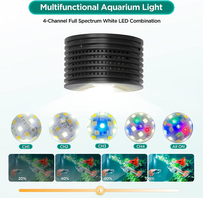 Full Spectrum Aquarium Light, 4 Channels Remote Control，Adjustable Gooseneck Freshwater Super Bright Fish Tank Light for Planted Nano Freshwater Aquarium Tank (A20 16W