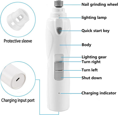 Quiet 3-Speed Rechargeable Pet Nail Grinder with LED Lights