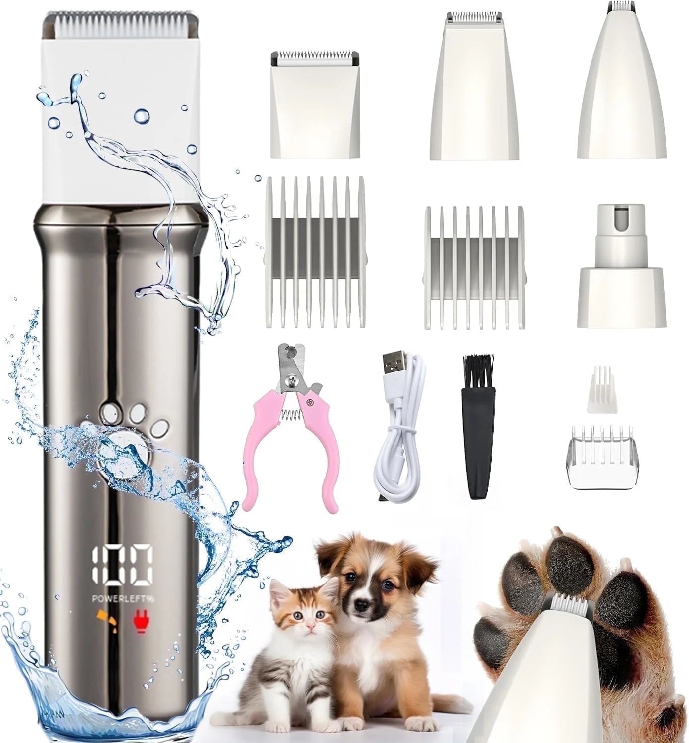 4-in-1 Low-Noise Cordless Dog Grooming Clippers Kit