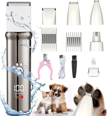 4-in-1 Low-Noise Cordless Dog Grooming Clippers Kit
