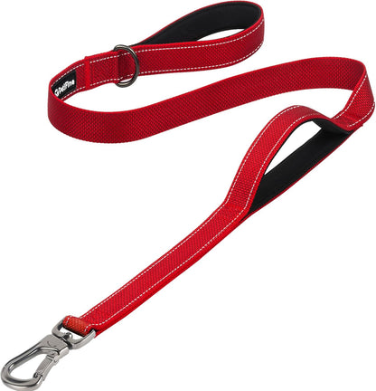 4FT Heavy-Duty Reflective Dog Leash, Double Handle, Red