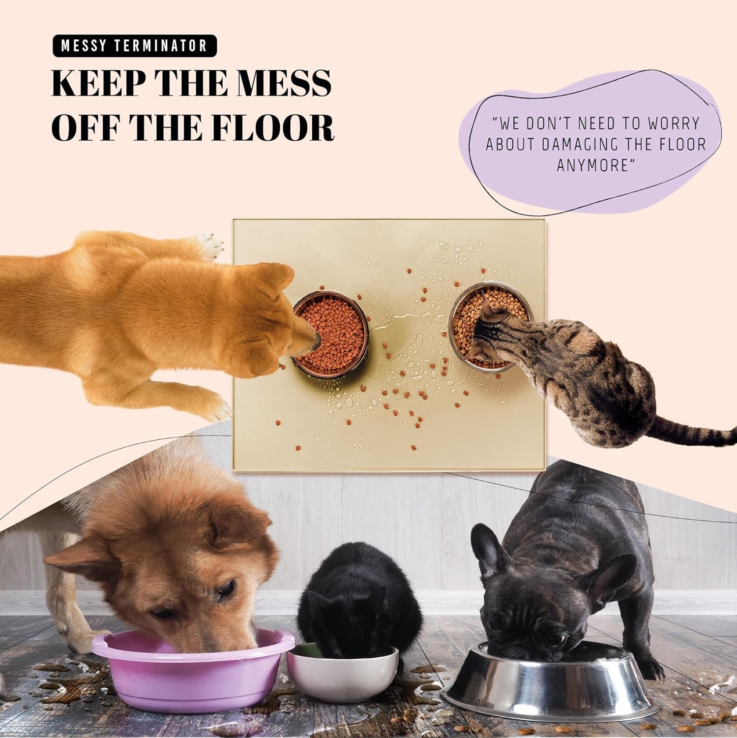 32X24'' Silicone Dog Mat for Food and Water, 0.63'' Edge Dog Food Bowl Mats for Floor Waterproof, Dogs Water Mat for Sloppy Drinker, Non Slip Rubber Pet Feeding Mats for Indoor Dogs and Cats
