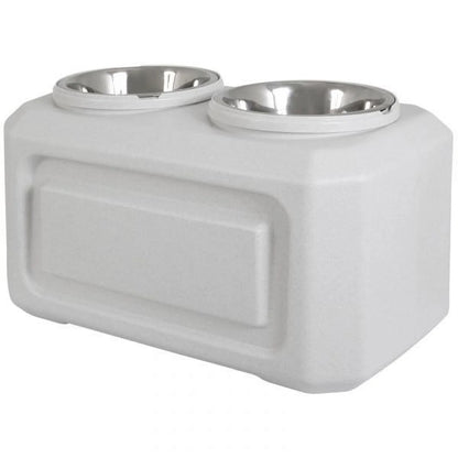 Vittles Vault 2-In-1 Elevated Stainless Steel Dog Bowls with 50 Lb Dry Food Storage, White