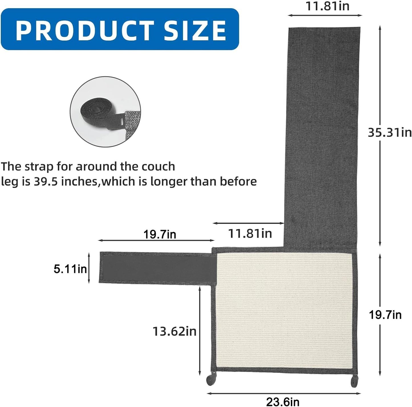 Cat Scratch Sofa Protector,Cat Scratching Couch Protector with 19.7''L*23.6''W Natural Sisal Scratching Mat for Protecting Couch Sofa Chair (Dark Grey/Left Hand)