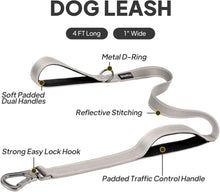 4FT Heavy Duty Reflective Dog Leash, Grey, Double Handle