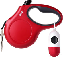 16 ft Retractable Dog Leash with Bag Dispenser (M, Red)