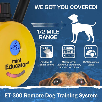 ET-300 Mini E Collar for Dog Training with Remote - 1/2 Mile Range, Waterproof, 100 Blunt Stimulation Levels, Tone or Vibration Mode, Night Light Tracking for Small, Medium & Large Dogs
