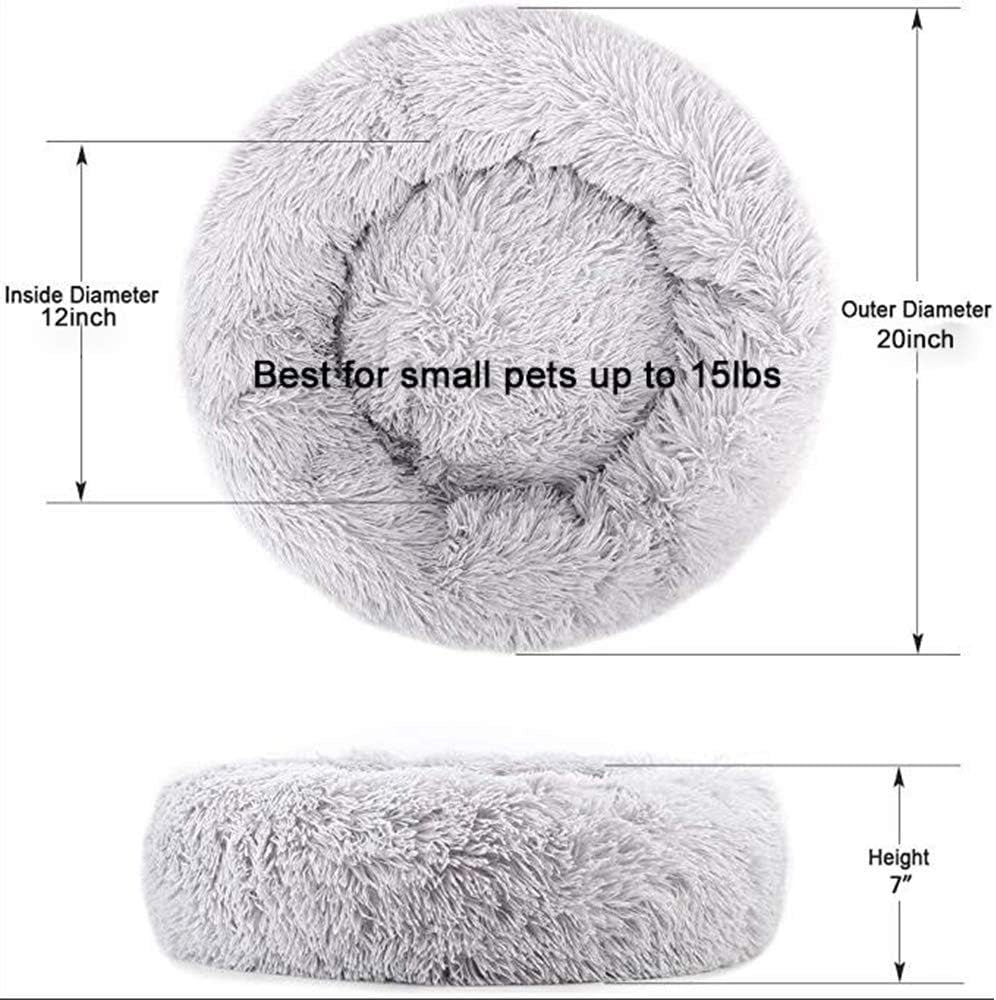 Cat Beds for Indoor Cats,20’’X20’’ Washable Donut Bed,Soft Plush Pet Cushion,Waterproof Bottom Fluffy Dog and Cat Calming and Self-Warming Bed for Sleep Improvement,Grey