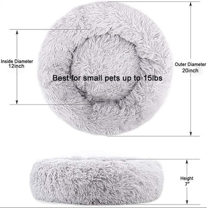 Cat Beds for Indoor Cats,20’’X20’’ Washable Donut Bed,Soft Plush Pet Cushion,Waterproof Bottom Fluffy Dog and Cat Calming and Self-Warming Bed for Sleep Improvement,Grey