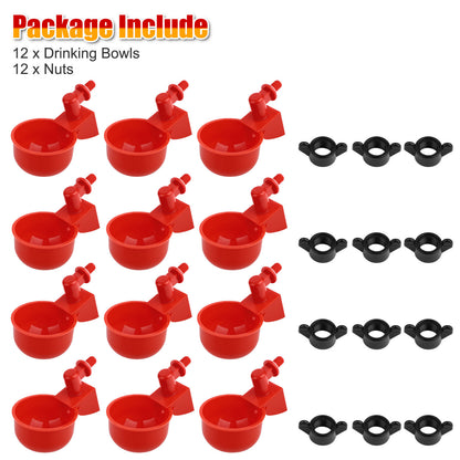 12X Chicken Automatic Watering Cups, Drinker Waterer, for Duck Quail Hen Poultry