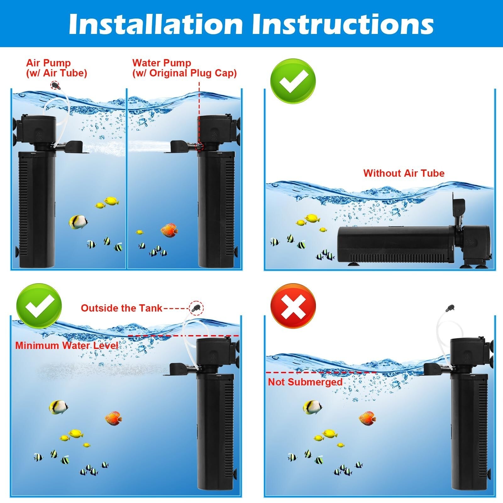 TARARIUM Aquarium Filter for 40-120 Gal. Fish Tank & Pond, 8W U-V Light W/Tim...