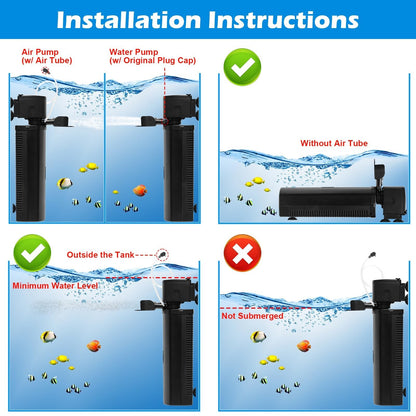 TARARIUM Aquarium Filter for 40-120 Gal. Fish Tank & Pond, 8W U-V Light W/Tim...