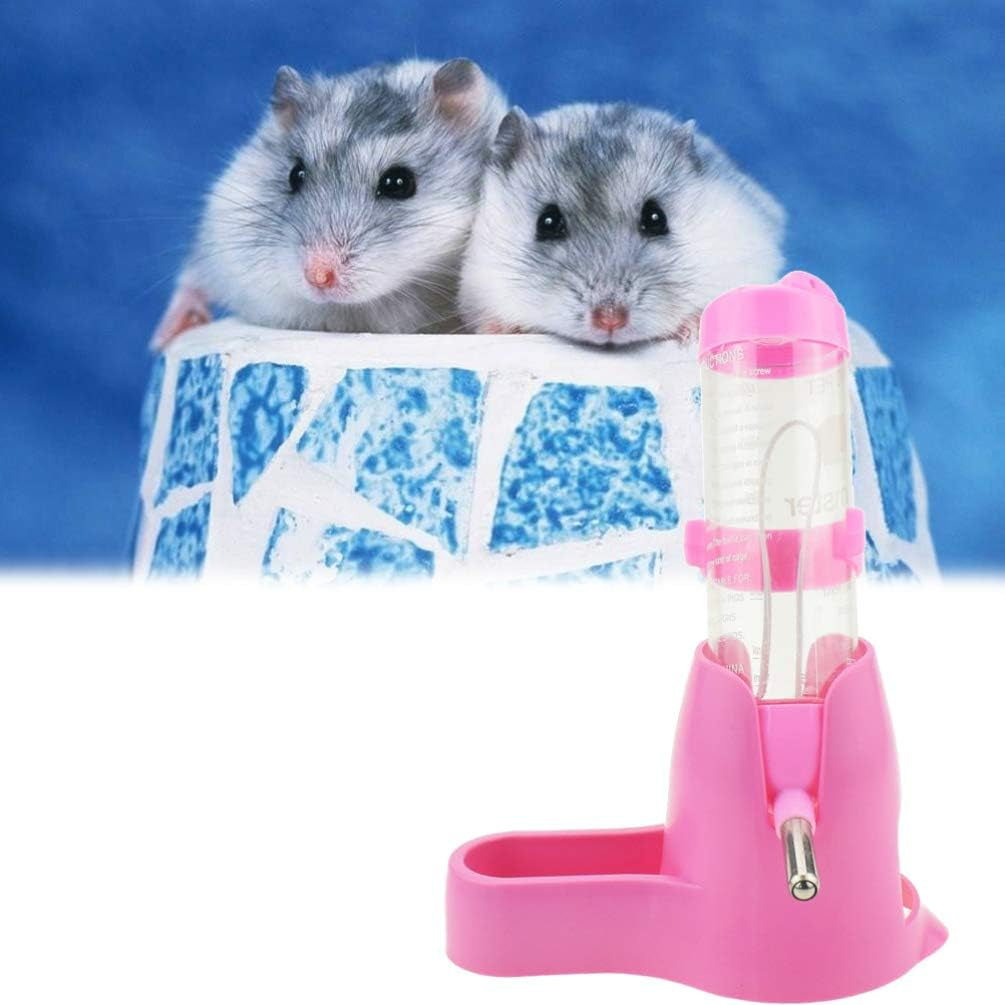 Hamster Water Bottle, Pet Dispenser for Cage with Base Hut Small Pet Nest Hamster Water Bottle Holder(Pink)