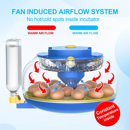 18 Egg Incubator with Automatic Egg Turning and Humidity Control, 360° View Auto Water Adding, Egg Candler Incubators for Hatching Eggs for Chicken Ducks