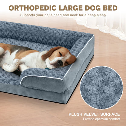 Waterproof Orthopedic Bolster Dog Sofa Bed, 42" x 31", Dark Gray