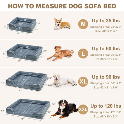 Waterproof Orthopedic Bolster Dog Sofa Bed, 42" x 31", Dark Gray