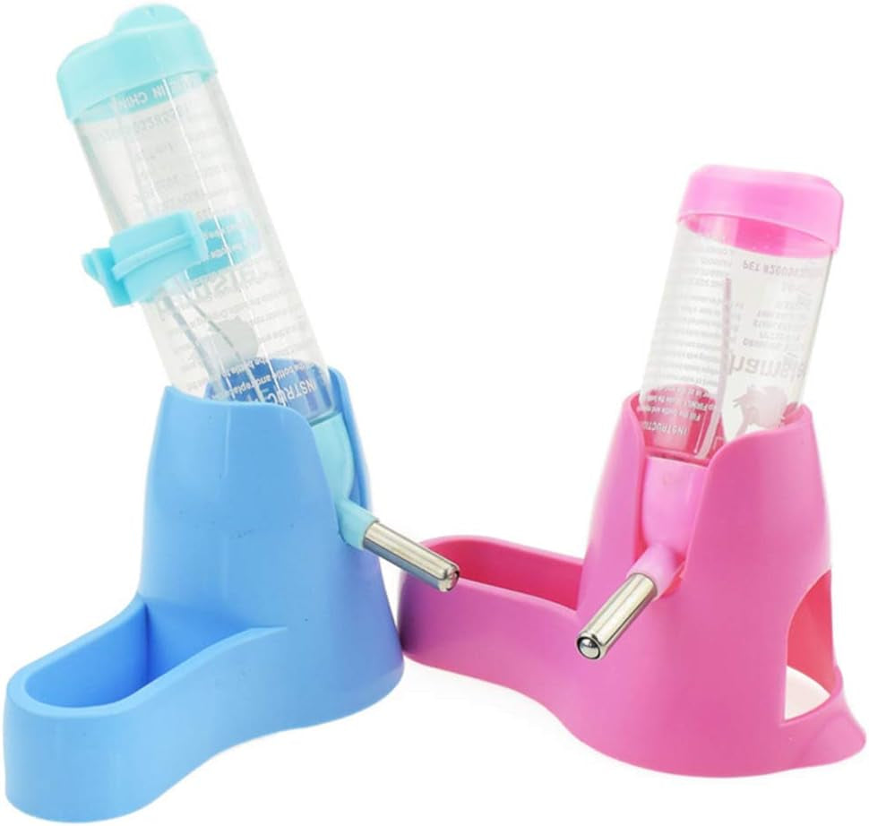 Hamster Water Bottle, Pet Dispenser for Cage with Base Hut Small Pet Nest Hamster Water Bottle Holder(Pink)