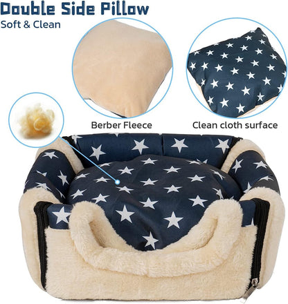 Guinea Pig & Rabbit Cozy Hideout House - Small Animal Bed for Guinea Pigs, Rabbits, Hamsters, Rats & Chinchillas Cave Bed (Stars)