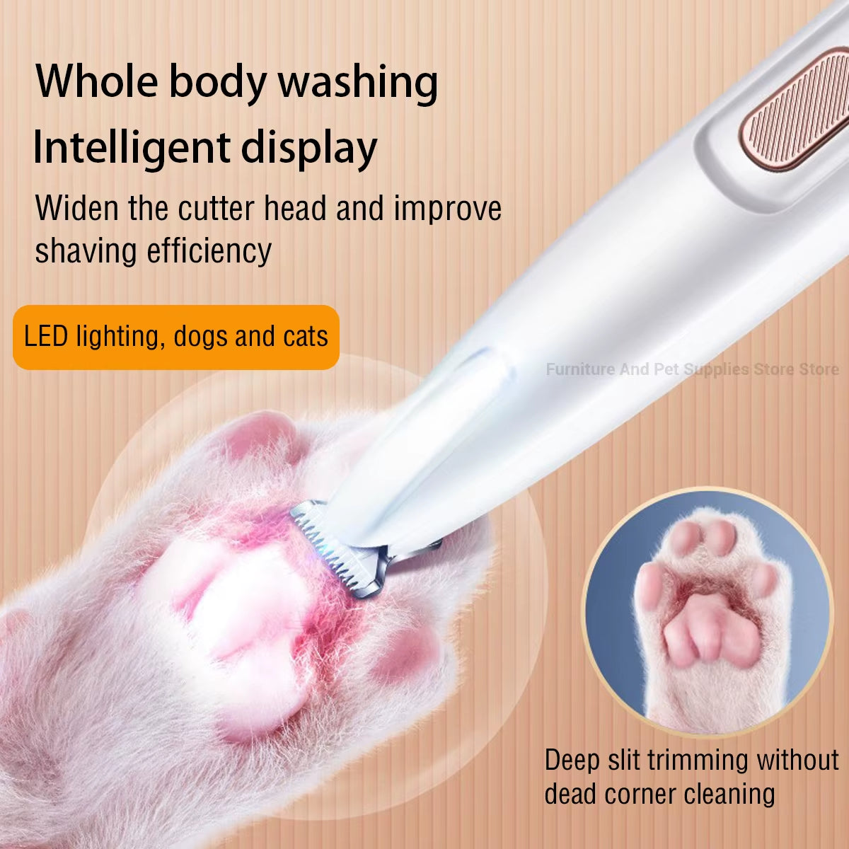Fully Waterproof LED Dog Paw Trimmer, Low-Noise Grooming