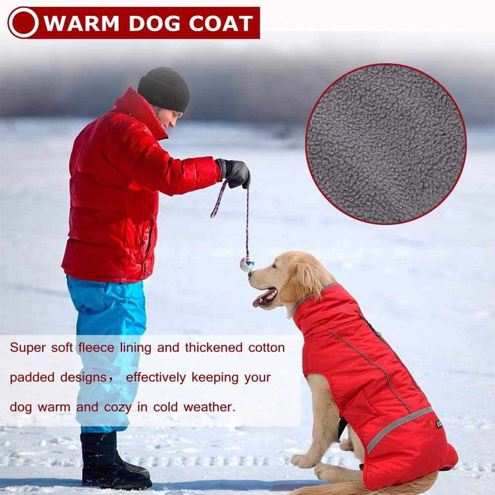 Warm Dog Coat Reflective Dog Jacket, Waterproof Dog Winter Coat Turtleneck Dog Clothes for Cold Weather, Thick Fleece Dog Snowsuit Christmas Dog Vest Pet Apparel for Small Medium Large Dogs 3XL