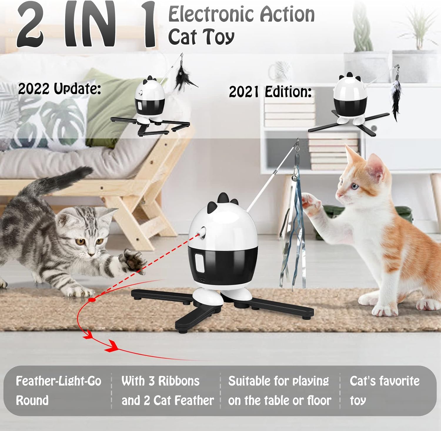 Cat Toys Interactive, Cat Light Toy and Cat Feather Toys 2 in 1, Recharge Cat Exercise Toys for Indoor Cats Automatic Cat Toys Interactive for Kitten