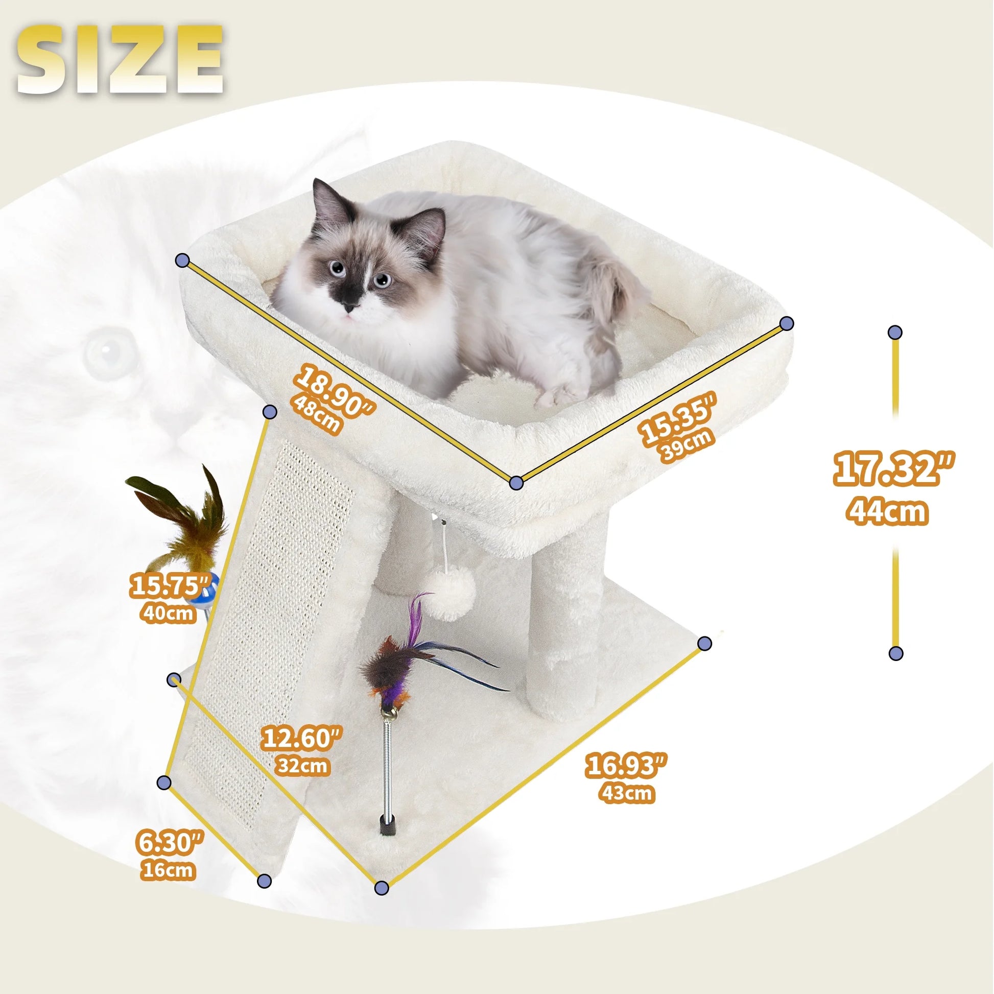 1-Level 17.7 in Cat Tree with Condo, Scratch Pad, Hammock & Hanging Ball, Beige