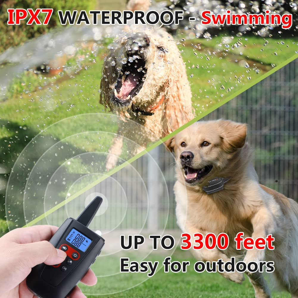 No Shock Dog Training Collar, 3300Ft Range Vibrating Dog Collar, IPX7 Waterproof Dog Training Collar with Remote, Only Sound and Vibration Collar for Training Dogs